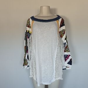 We The Free white oversized shirt-knitted sides/sleeves with patches-M